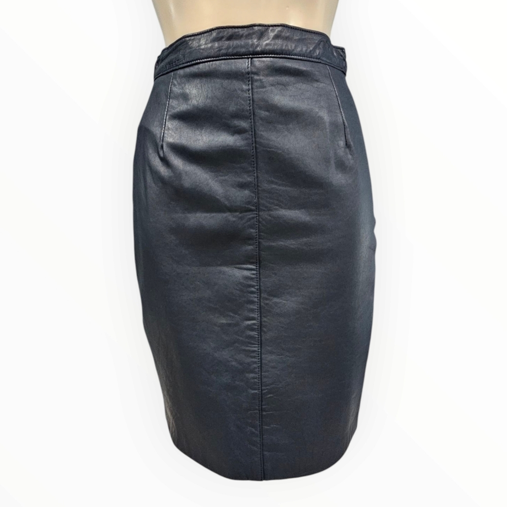 Vtg DIAMONDS Leather Navy Blue Leather Pencil Skirt Waist 26"
